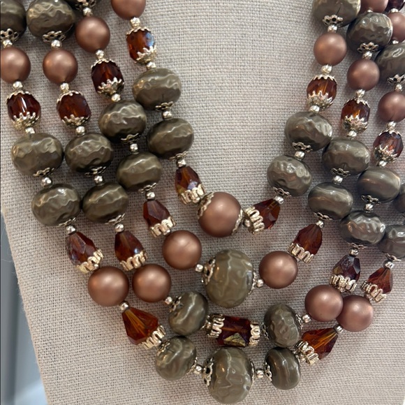 Japan Signed Multi-Strand Beaded Necklace - Earthy Tones - Picture 3 of 6